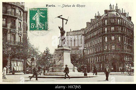 La Statue de Chappe à Paris commémore Claude Chappe, l'inventeur du télégraphe optique. Ce monument honore sa contribution aux technologies de communication au cours du XVIIIe siècle. Banque D'Images