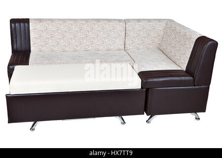 Coupe moderne en simili cuir Canapé-lit convertible, salle à manger, couleur brun avec blanc, isolé sur fond blanc, : clipping path Banque D'Images