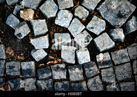 Motif de la chaussée pavée de granit cubes. Banque D'Images