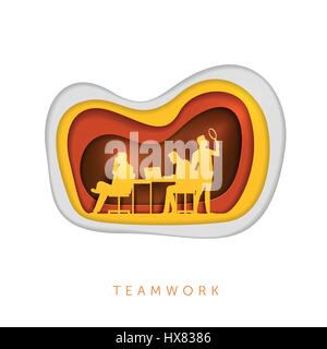 Illustration du concept d'entreprise. Les personnes qui travaillent. Style art papier vector illustration. Les éléments sont séparément en couches en fichier vectoriel. Illustration de Vecteur