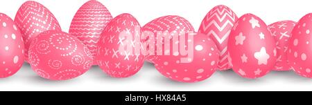 Horizontal homogène de frontière de Pâques oeufs rouge orné de motifs blancs sur fond blanc. Isolées. Vector illustration Illustration de Vecteur