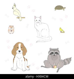 Ensemble d'animaux mignon isolé sur un fond blanc. Hand drawn vector illustration. Illustration de Vecteur