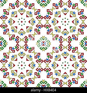 Modèle logique géométrique avec des éléments traditionnels de la culture de Tchouvachie. Motif ethnique avec des lignes noires et couleur de remplissage. Vector illustration. Illustration de Vecteur