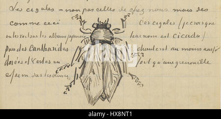 *Croquis d'une cigalle* est un dessin de Vincent van Gogh créé en juillet 1888. Il représente une cigale, mettant en valeur l’exploration précoce de la nature par van Gogh et son étude détaillée des insectes dans le cadre de sa pratique artistique plus large. Banque D'Images