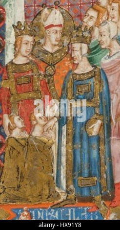 Les fils de Charles II d'Anjou, roi de Naples, comprennent Charles Martel, Louis et Robert. Charles Martel devint roi titulaire de Hongrie ; Louis devint évêque de Toulouse et fut canonisé sous le nom de Saint Louis de Toulouse ; Robert succéda à son père comme roi de Naples. Banque D'Images