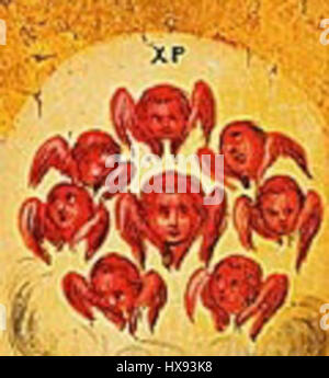 Le concept des neuf ordres d'anges est dérivé de la théologie chrétienne, catégorisant les anges en différents ordres. Les Chérubins, souvent représentés comme des êtres puissants et sages, occupent le deuxième rang dans cette hiérarchie et sont associés à la garde des mystères divins. Banque D'Images