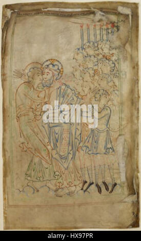 Tibère Psautier f12r est une page du manuscrit enluminé connu sous le nom de Tibère Psautier, un texte chrétien médiéval important. Le manuscrit présente des illustrations et des textes religieux complexes, soulignant la dévotion médiévale et la réalisation artistique. Banque D'Images