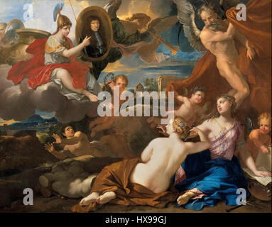 « Allégorie Versailles » de Nicolas Loir est une peinture allégorique qui incarne la grandeur du château de Versailles, reflétant les thèmes de la royauté française et de la puissance de la monarchie au XVIIe siècle. Banque D'Images