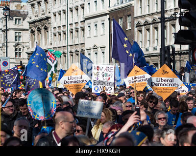 Londres, Royaume-Uni. Mar 25, 2017. Bannières, drapeaux et affiches réalisées par les participants de la Marche pour l'Europe. Credit : Sohó Bé Snowdon/Alamy Live News Banque D'Images