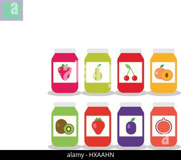 Set de pots de confiture de petits fruits et fruits Illustration de Vecteur