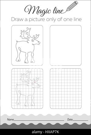 Livre сoloring noir et blanc pour les enfants. Coloring Book l'éducation. Tâche : Faire une photo que de une ligne deer Illustration de Vecteur