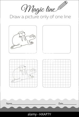 Livre сoloring noir et blanc pour les enfants. Coloring Book l'éducation. Tâche : tirer une photo que d'une ligne le phoque, le morse Illustration de Vecteur