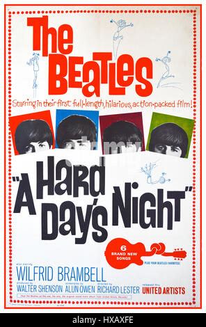 1960 LES BEATLES Vintage movie poster "une dure journée de nuit' 1964 - Indie film / Comédie Musique Banque D'Images