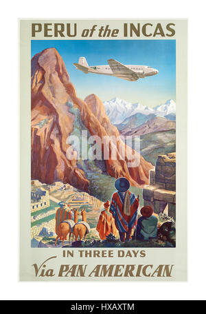 Affiche rétro vintage Voyage pour le Pérou des Incas via Pan Am Pan American Airways Banque D'Images