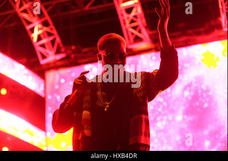 Kid Cudi joue sur la scène au cours de la Radio 2014 Uforia Univision Music Festival à Exposition Park le 16 août 2014 à Los Angeles, Californie. Banque D'Images