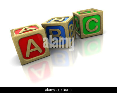 3d illustration de blocs abc en bois sur fond blanc Banque D'Images