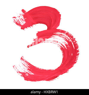 3 - Rouge chiffres manuscrites sur fond blanc Banque D'Images