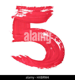 5 - Rouge chiffres manuscrites sur fond blanc Banque D'Images