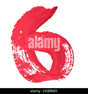 6 - Rouge chiffres manuscrites sur fond blanc Banque D'Images