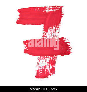 7 - Rouge chiffres manuscrites sur fond blanc Banque D'Images