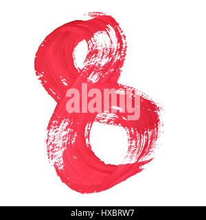 8 - Rouge chiffres manuscrites sur fond blanc Banque D'Images