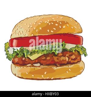 Big burger avec des escalopes poêlées Illustration de Vecteur