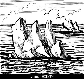 Croquis d'Iceberg, cartoon dessiné à la main. Illustration de Vecteur