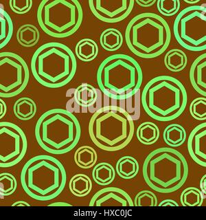Motif transparent vecteur - cercle vert et d'hexagones sur fond brun Illustration de Vecteur