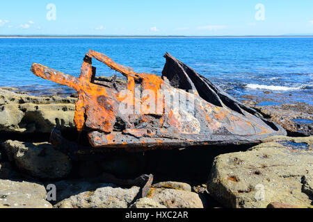 Vestiges de la Steamship SS Merimbula qui s'est échoué au point des baleines en 1928, Currarong, Beecroft Péninsule, Jervis Bay, New South Wales, Australia Banque D'Images