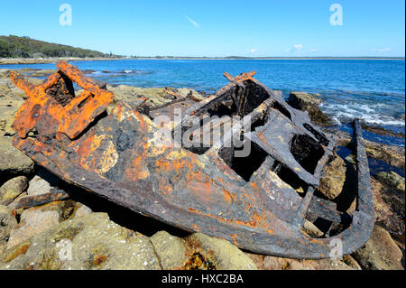 Vestiges de la Steamship SS Merimbula qui s'est échoué au point des baleines en 1928, Currarong, Beecroft Péninsule, Jervis Bay, New South Wales, NSW, Austr Banque D'Images