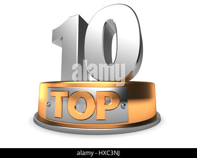 3d illustration de top 10 d'or et d'argent symbole Banque D'Images