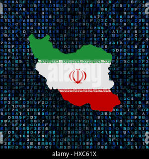 L'Iran carte drapeau sur code hex illustration Banque D'Images