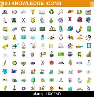 Connaissances 100 icons set, cartoon style Illustration de Vecteur