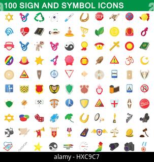 Signe et symbole 100 icons set, cartoon style Illustration de Vecteur