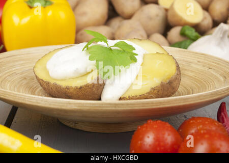Les pommes de terre avec la pâte de pommes de terre avec du fromage cottage |, Kartoffeln mit Quark |pomme avec du fromage cottage| Banque D'Images