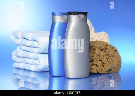 Gel douche avec sèche-serviettes et d'une éponge, Duschgel Schwamm und mit Atena Banque D'Images