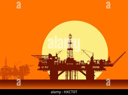 Plates-formes pétrolières en mer. Des plates-formes de forage offshore. Illustration de Vecteur