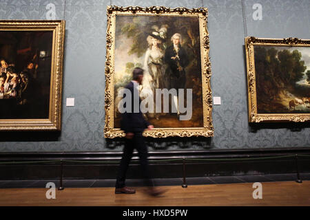 La Galerie nationale. Londres, Royaume-Uni. Mar 28, 2017. Thomas Gainsborough, M. et Mme William Hallett ('le matin à pied'), 1785. Après l'incident, le samedi 18 mars 2017 à la National Gallery de Londres, Thomas Gainsborough's M. et Mme William Hallett - connu comme le matin à pied - a été restauré et est de retour sur l'affichage public. Credit : Dinendra Haria/Alamy Live News Banque D'Images