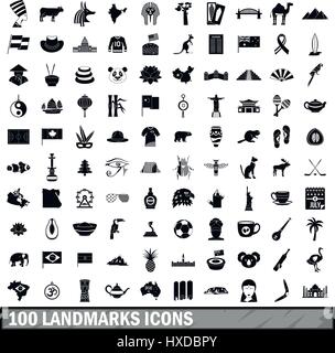 100 bornes icons set, le style simple Illustration de Vecteur