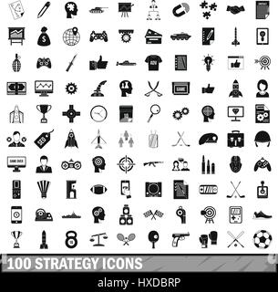 100 icônes de la stratégie définie, le style simple Illustration de Vecteur