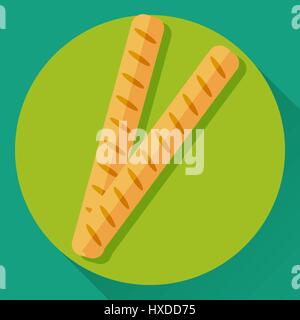 L'icône de cartons plats vecteur de deux baguettes. Pains longue diagonale avec barres obliques. Illustration de Vecteur