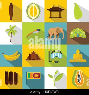 Sri Lanka travel icons set, style plat Illustration de Vecteur