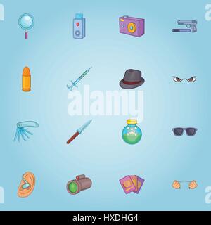 Spy icons set, cartoon style Illustration de Vecteur