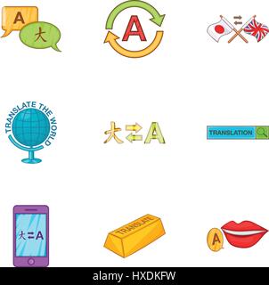 Traduction icons set, cartoon style Illustration de Vecteur