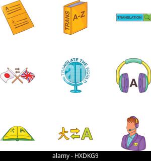 Langue de traduction, cartoon style icons set Illustration de Vecteur