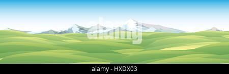 Paysage de prairie d'été en milieu rural avec des montagnes Panorama - Vector Illustration Illustration de Vecteur