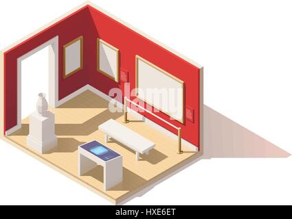 Vector poly faible intérieur musée isométrique Illustration de Vecteur