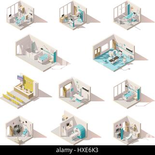 Vector poly faible isométrique chambres d'hôpitaux Illustration de Vecteur