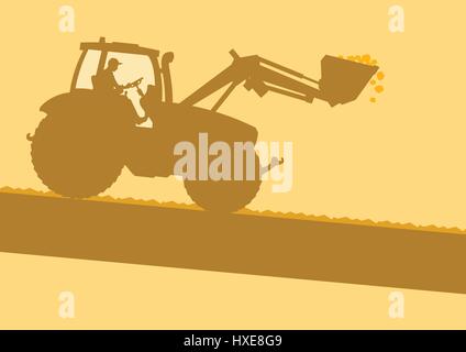 Tracteur agricole avec l'intérieur de l'habitacle en travail de fond vecteur champ Illustration de Vecteur