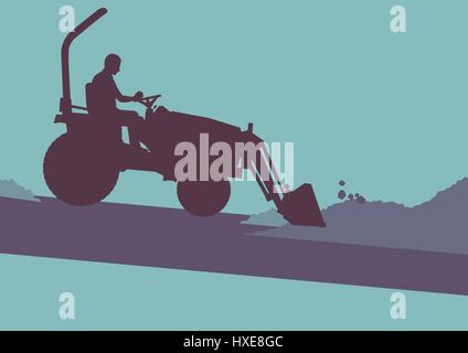 Tracteur agricole avec l'intérieur de l'habitacle en travail de fond vecteur champ Illustration de Vecteur